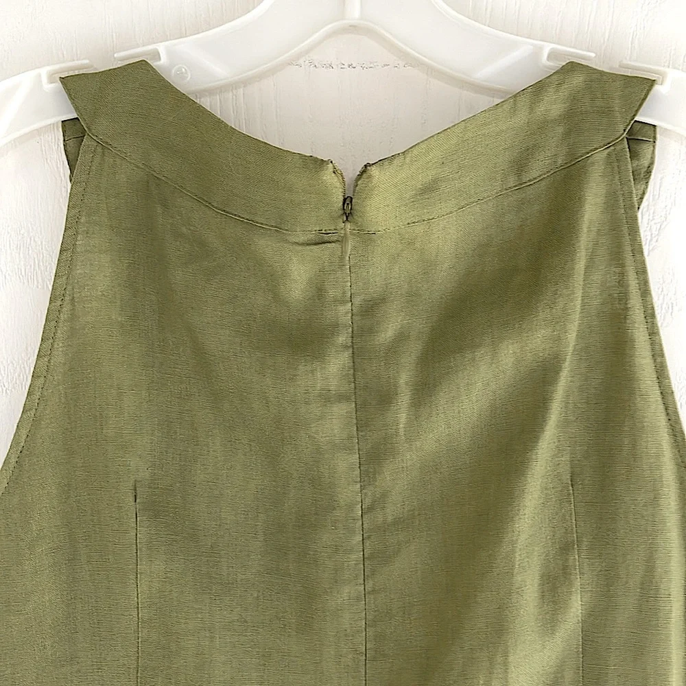 Lily Stanhope Olive Green Linen Tunic w/Beaded Collar, Large - Picture 3 of 4